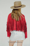 Wine Suede Western Yoke Fringe Jacket