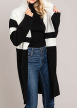 Colorblock Hooded Sweater Long Cardigan