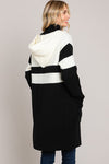 Colorblock Hooded Sweater Long Cardigan