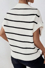White Stripe Striped Batwing Sleeve Sweater