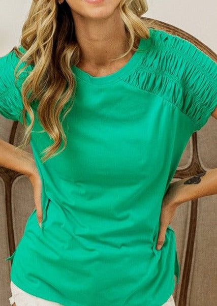 Green Crew Neck Short Sleeve Top