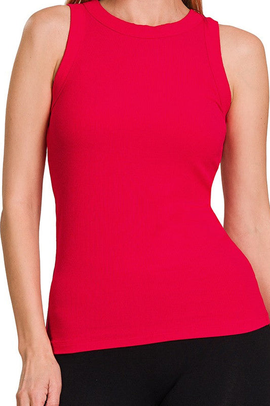 Ribbed Round Neck Tank - Red