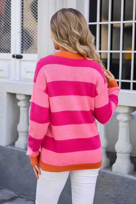 Pink/Orange Crew Neck Sweater