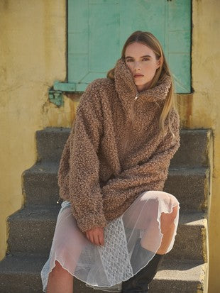 Oversized Half Zip Up - Taupe