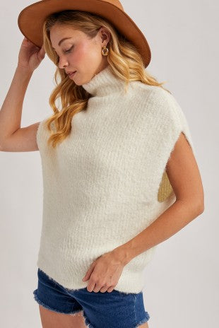 Turtleneck Knit Sweater Vest - Ivory