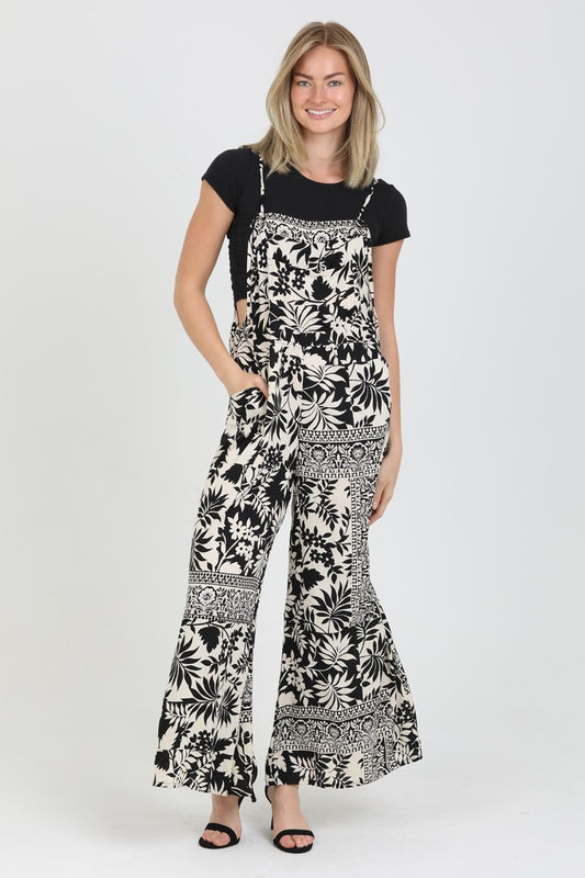 Printed Wide Leg Overall Jumpsuit