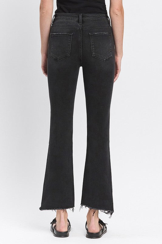 HIGH RISE RAW STEP HEM CROP FLARE JEANS  Black- Vervet