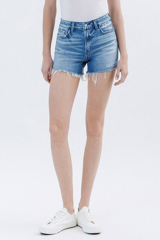 HIGH RISE RAW SIDE STEP HEM SHORTS - Vervet
