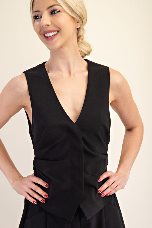 Ruched Tailored Vest - Black