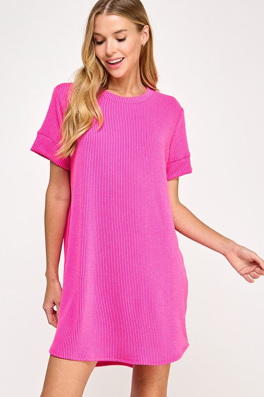 SHIFT DRESS - HOTPINK