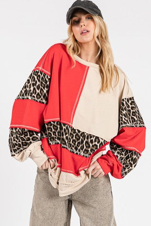 Leopard Patchwork Oversized Sweatshirt