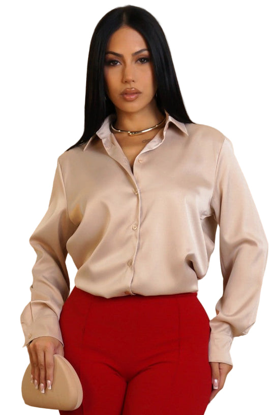 Satin Effect Shirt -Champagne