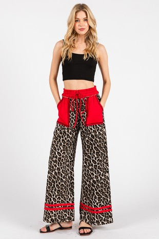 Leopard Print Terry Wide Leg Pants