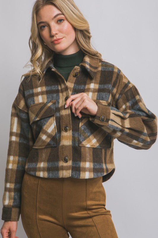 Button-down Short Plaid Shacket