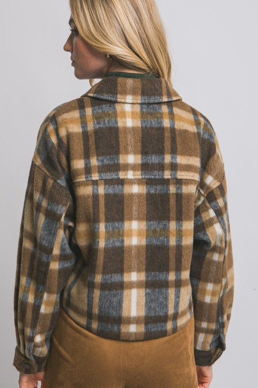 Button-down Short Plaid Shacket