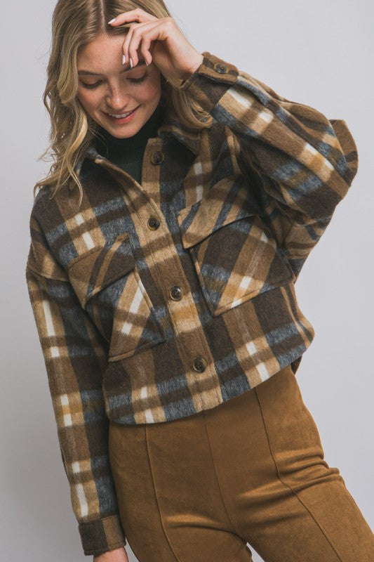 Button-down Short Plaid Shacket