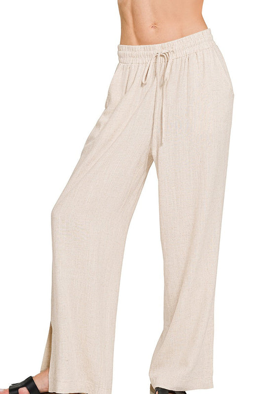 Linen Drawstring Pants - Sand Beige