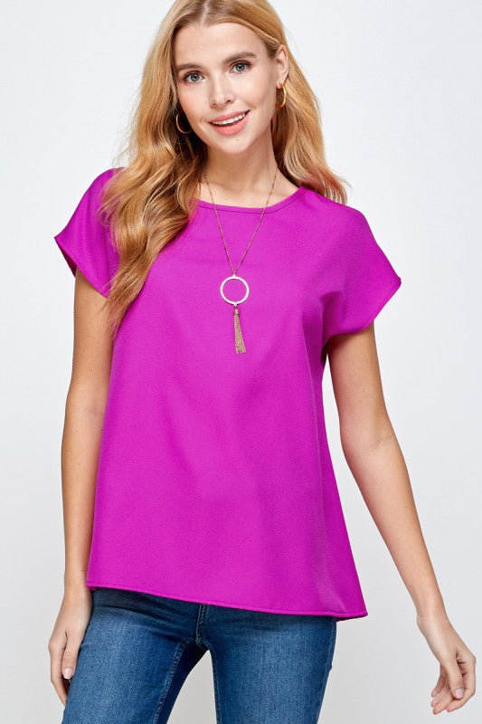 Classic Cap Sleeve Basic Top -Magenta