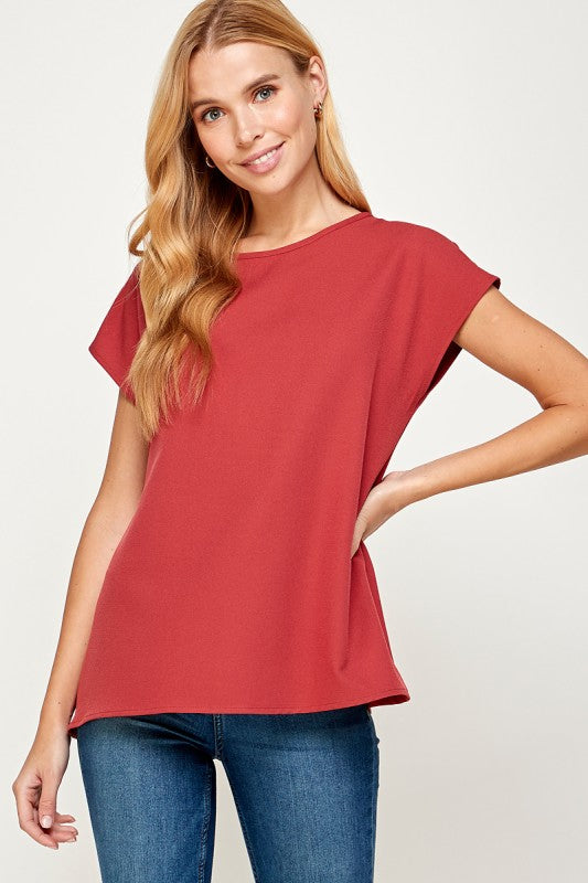 Classic Cap Sleeve Basic Top -Rust