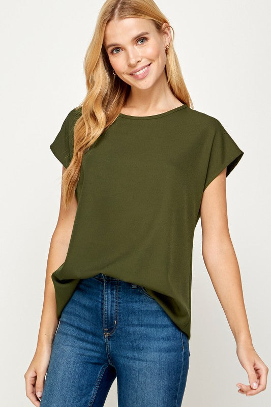 Classic Cap Sleeve Basic Top - Olive