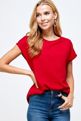 Classic Cap Sleeve Basic Top -Red