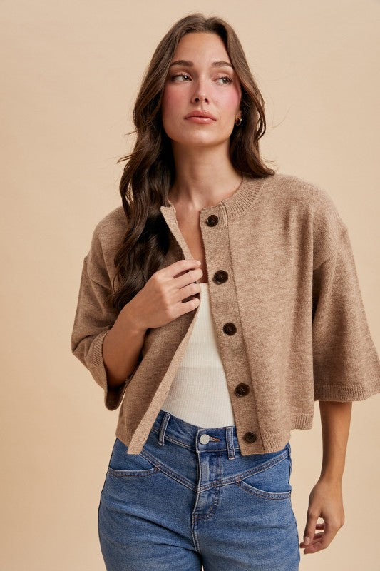 Half Sleeve Button Down Knit Cardigan