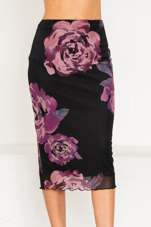 Bodycon Fit Floral Print Mesh Midi Skirt