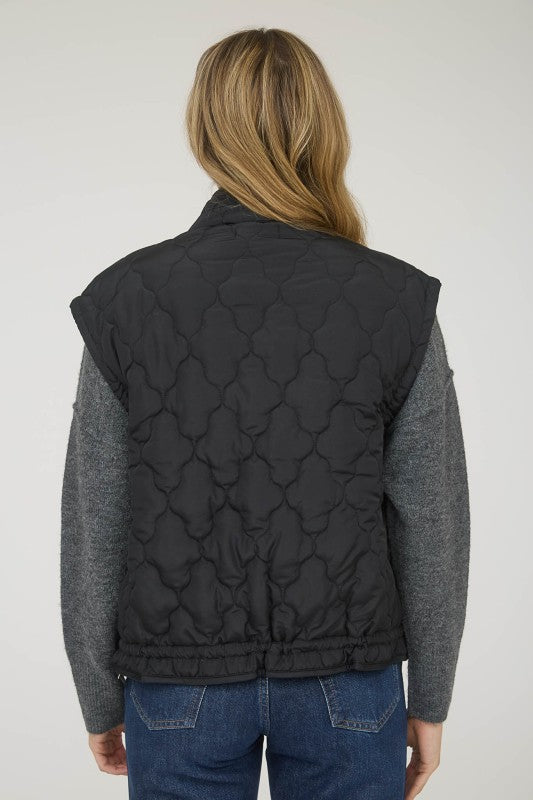 Tie Quilted Puffer Vest -Black