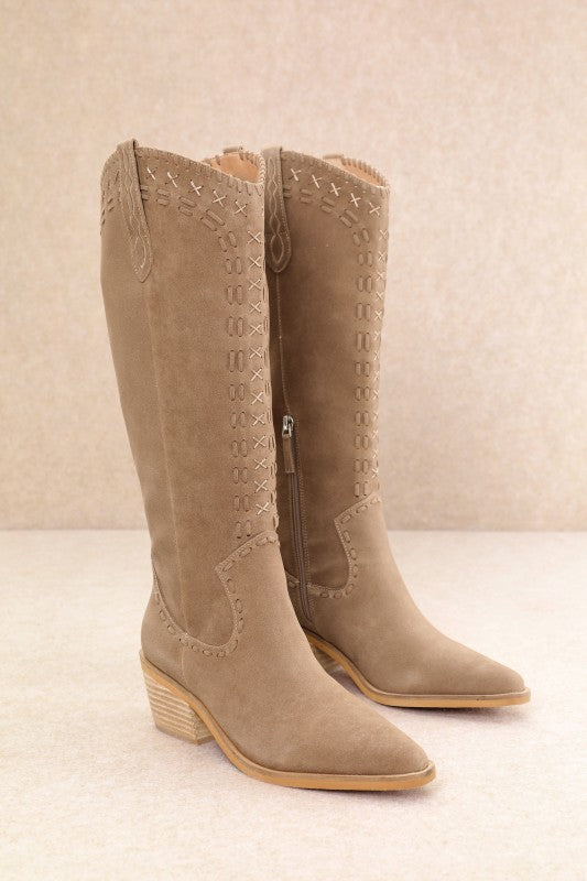 Suede Western Boot - Taupe