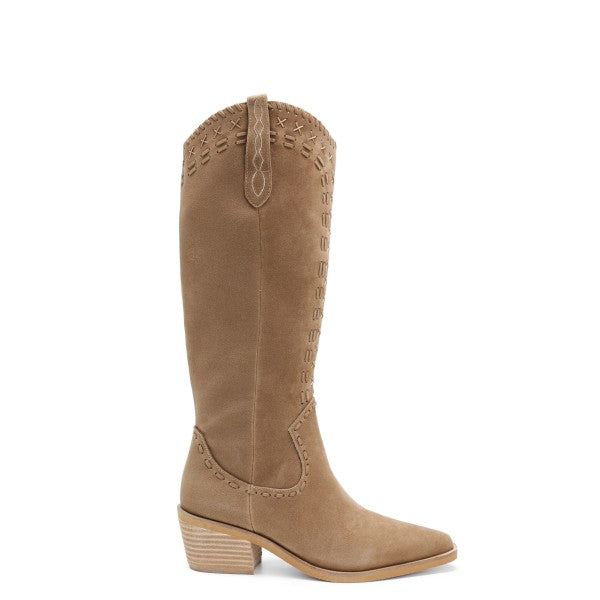 Suede Western Boot - Taupe