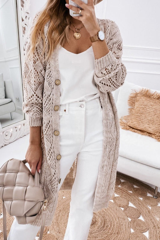 Khaki Hollow-out Cardigan