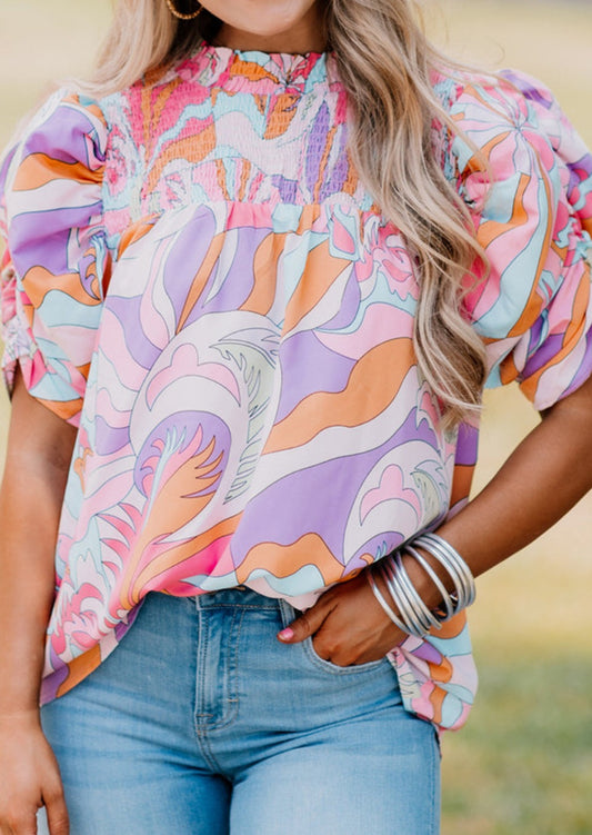 Multi Color Abstract Print Bubble Top