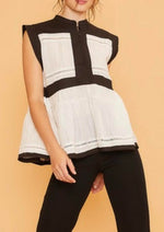 Black/White Front Woven Top