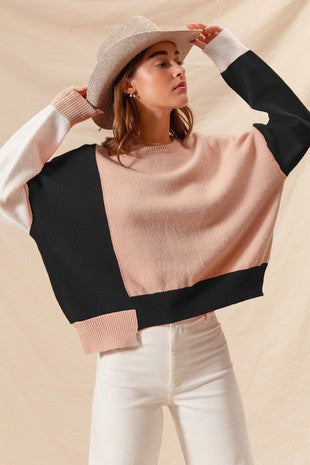COLOUR BLOCK LOOSE FIT SWEATER TOP