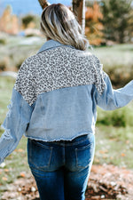 Leopard Ripped Cropped Denim Jacket - Curvy