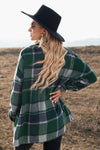 Green Plaid Print Buttoned Shirt Jacket