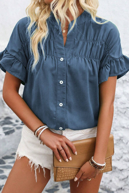 Blue  Ruffle Short Sleeve