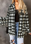 Black Fringed Plaid Print Shacket