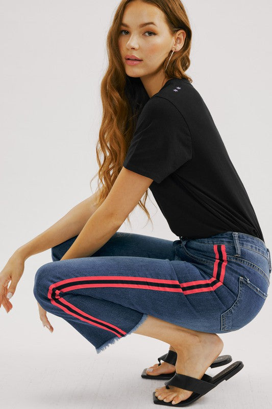 Red Stripe High Rise Crop Bootcut Jeans - KanCan