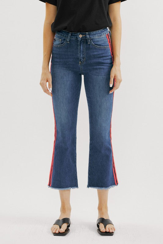 Red Stripe High Rise Crop Bootcut Jeans - KanCan