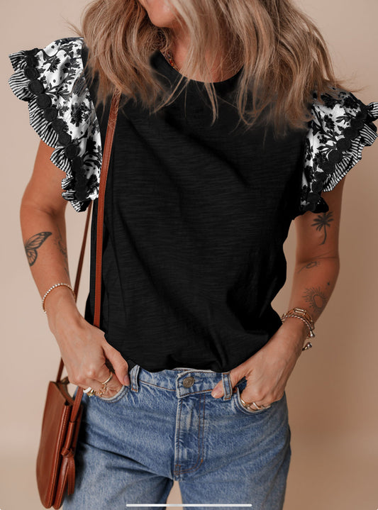 Black Floral Ruffle