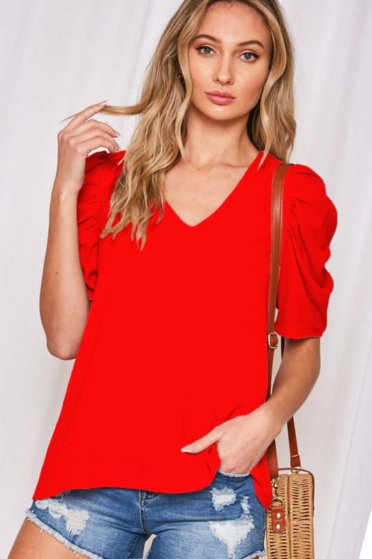 V Neck Puff - Red
