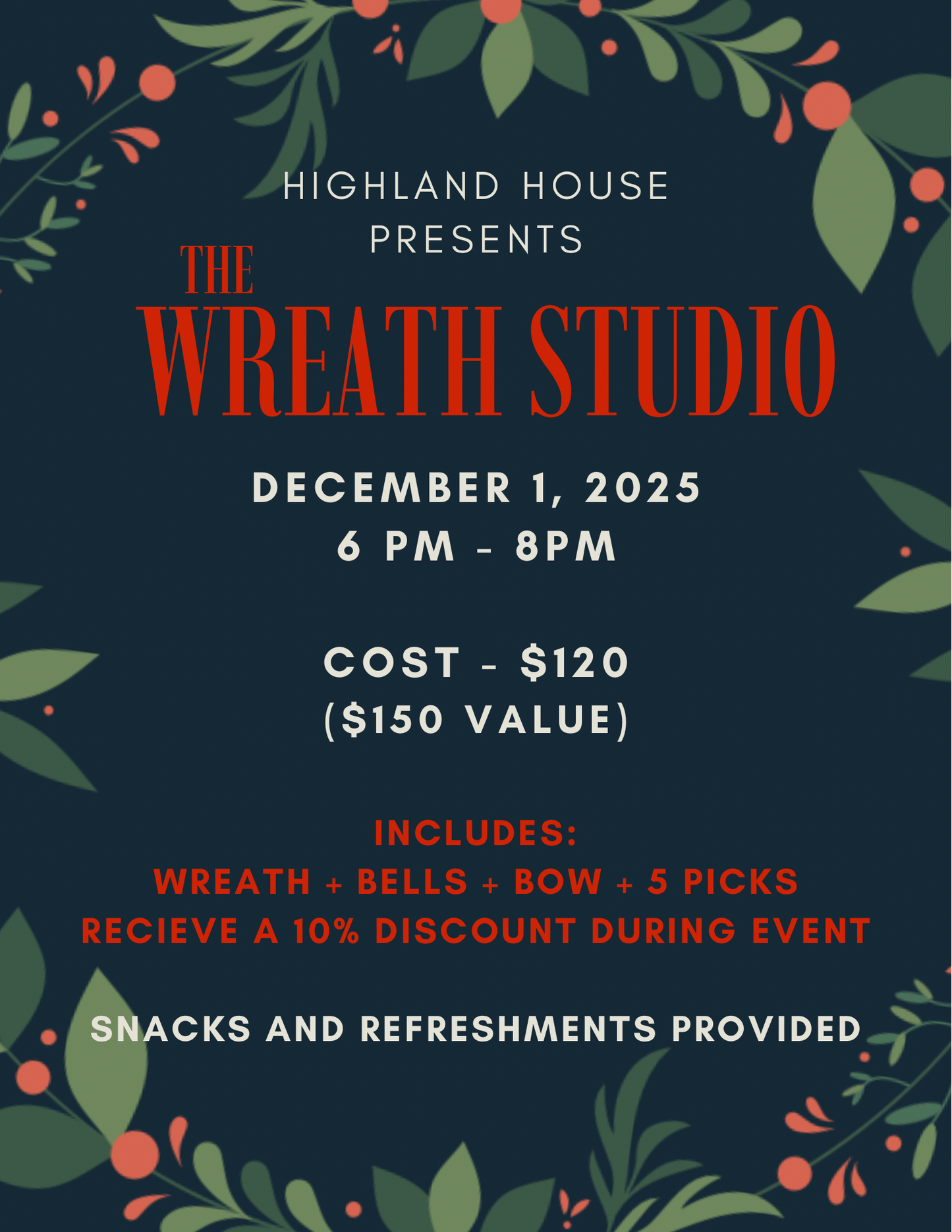 Wreath Studio Registration - December 1st
