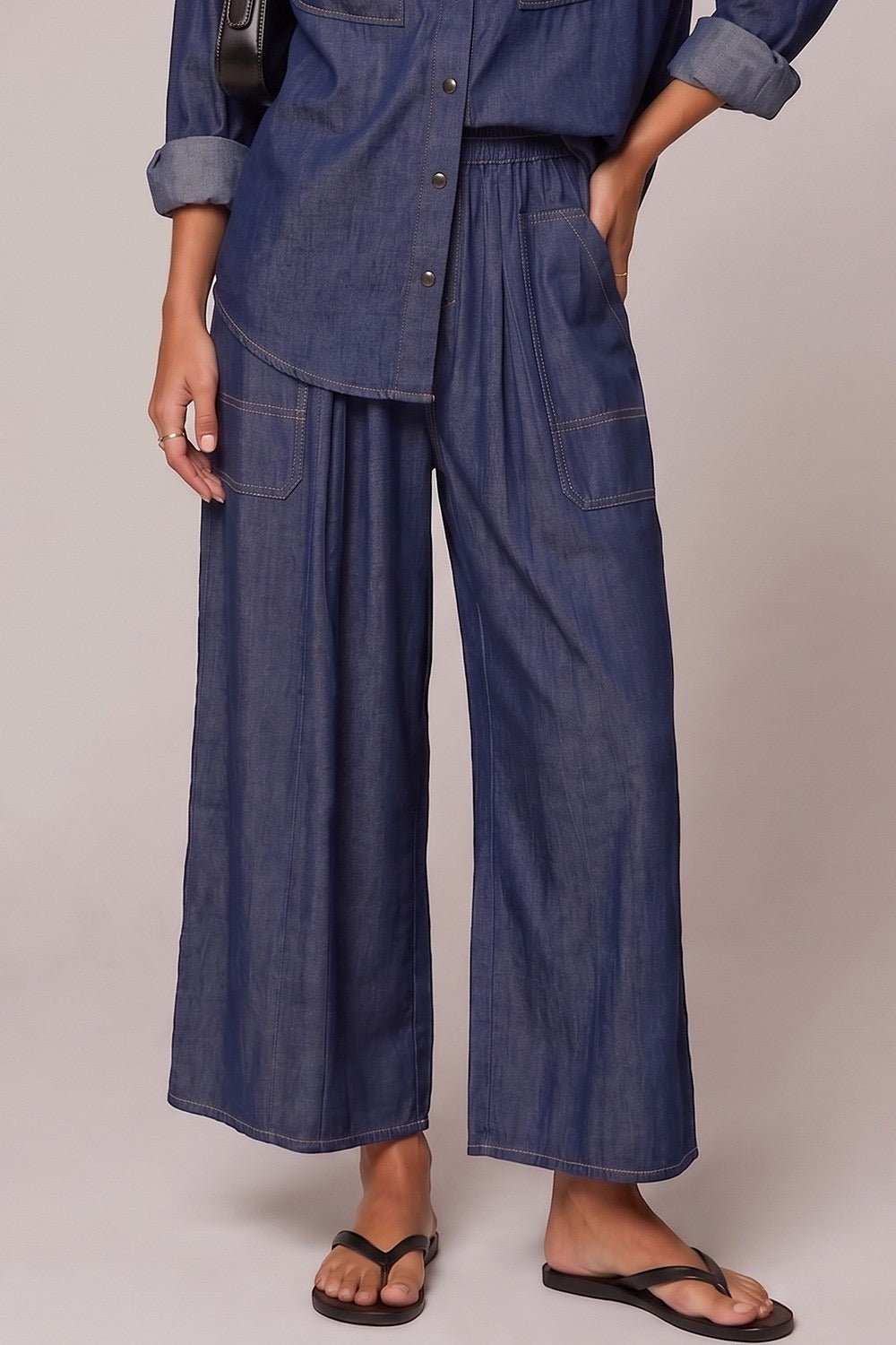 Lightweight Denim Wide Leg Pants