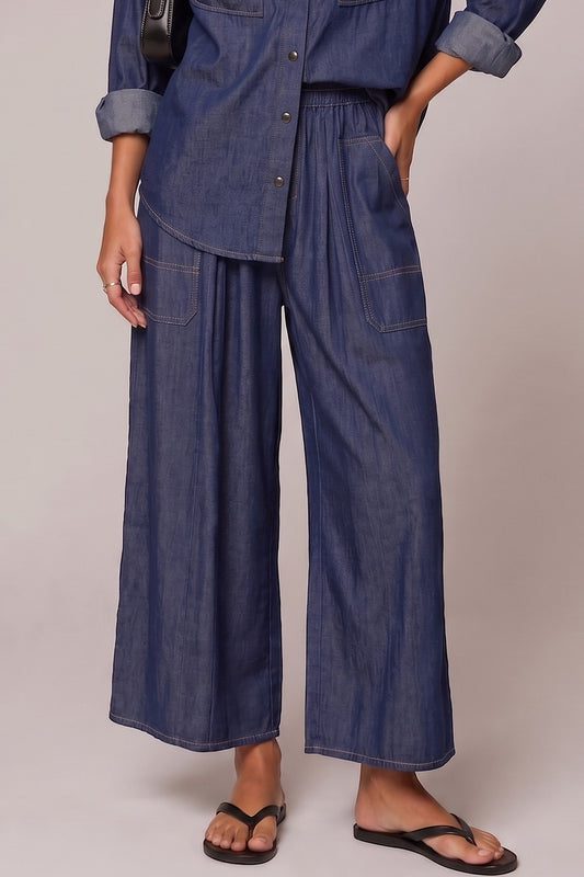 Lightweight Denim Wide Leg Pants