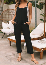 Black Button Straps Pocketed Jumpsuit