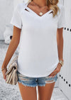 White Solid Short Sleeves Loose Fit Cut Out Shirt