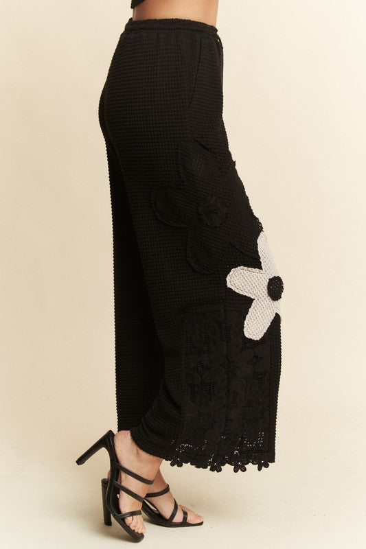 Black Flower Wide Leg Pant