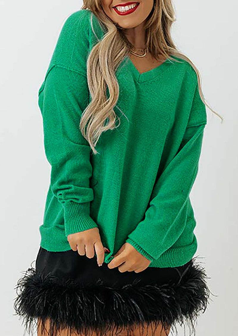 Green V Neck Sweater - Curvy