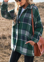 Green Plaid Print Buttoned Shirt Jacket